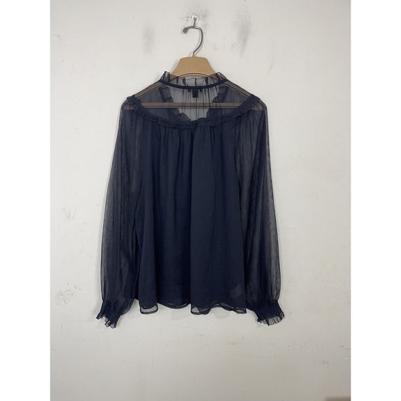 Ann Taylor Tops - Ann Taylor Womens‎ XL Black Sheer Ruffle Mock Neck Long Sleeve Blouse Top